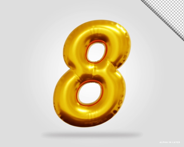 3d render of golden alphabet number 8 balloon style