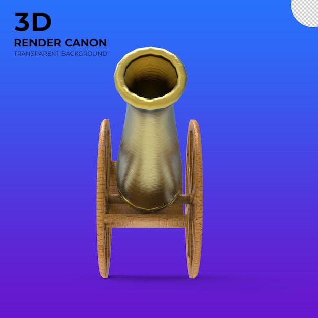 3d render golden cannon transparent background