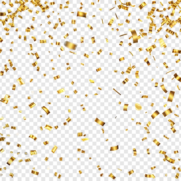 透明な背景の金色のコンフェッティの3Dレンダリング