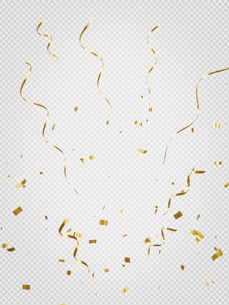 PSD 3d render of golden confetti on transparent background