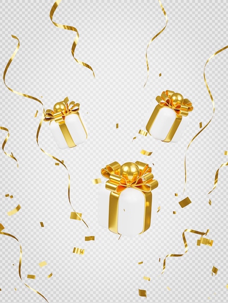 PSD 3d render of golden confetti on transparent background