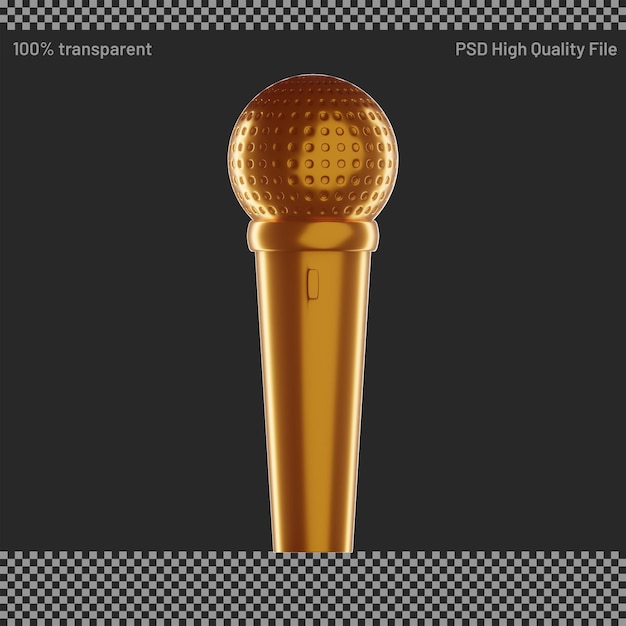 PSD 3d render of golden microphone