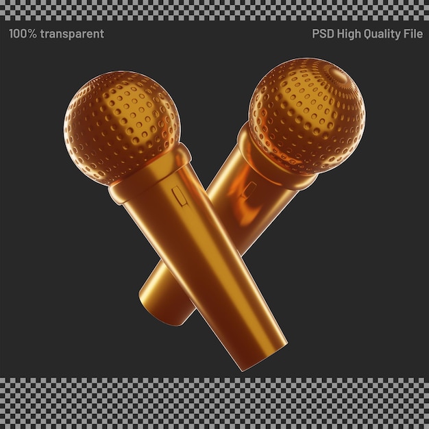 PSD 3d render of golden microphone