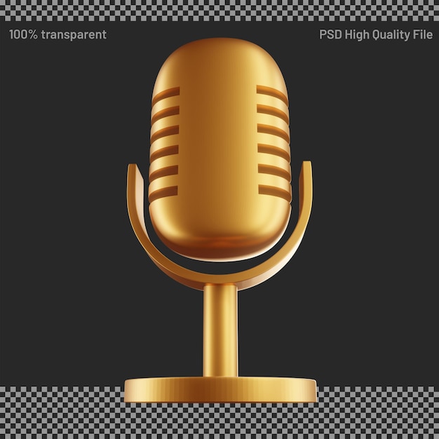 PSD 3d render of golden microphone