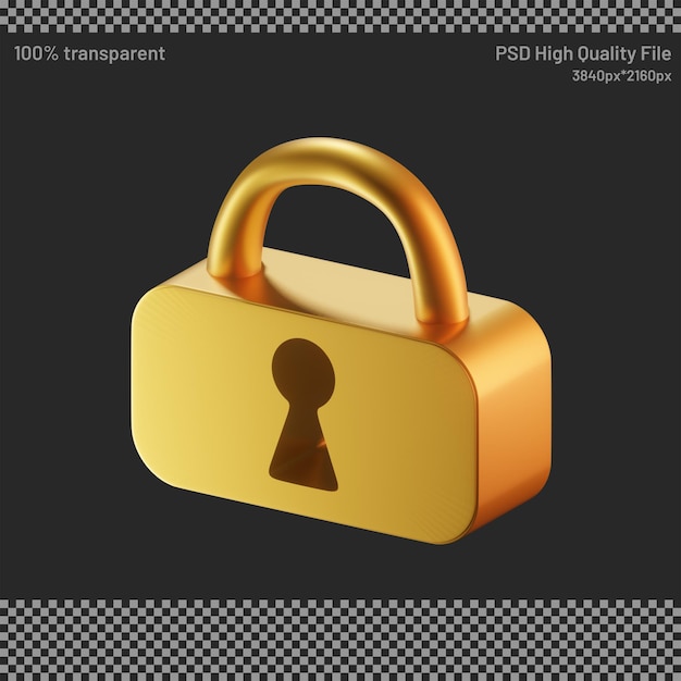 3D render of golden padlock