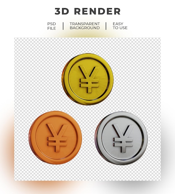 3D Render Золотая Серебряная Бронзовая Монета Юань