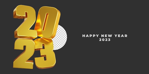 3D render gouden 2023 gelukkig nieuwjaarsviering met geïsoleerde transparante achtergrond