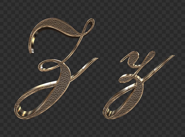 3D render Gouden kleine letters en hoofdletters