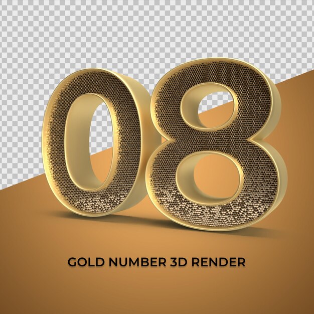 3d render gouden nummer 08 luxe jubileumleeftijd