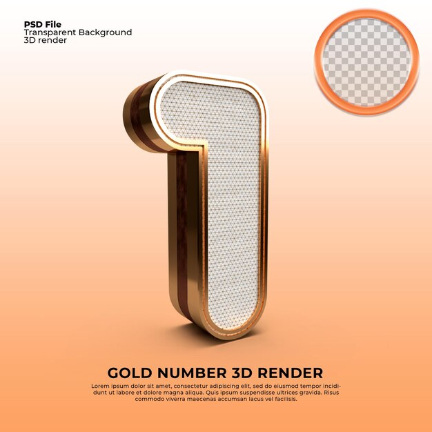 3D Render gouden nummer 1 luxe stijl