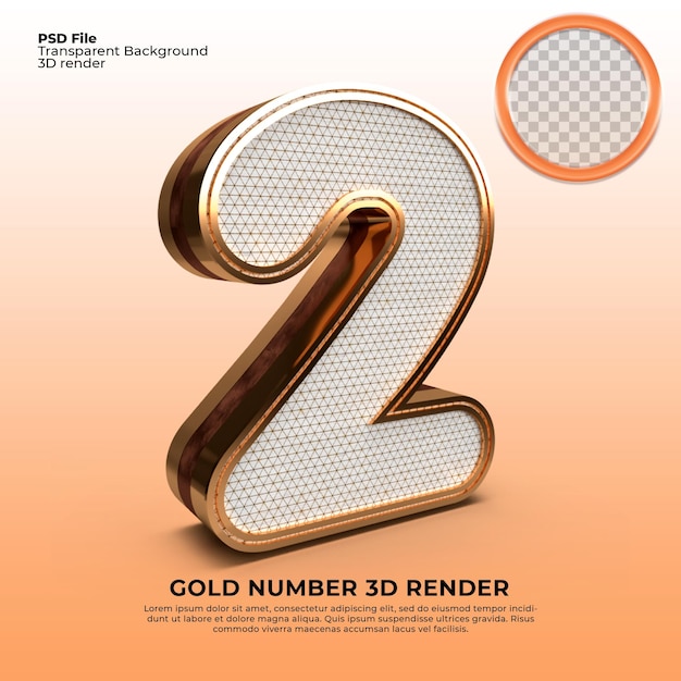 3D Render gouden nummer 2 luxe stijl