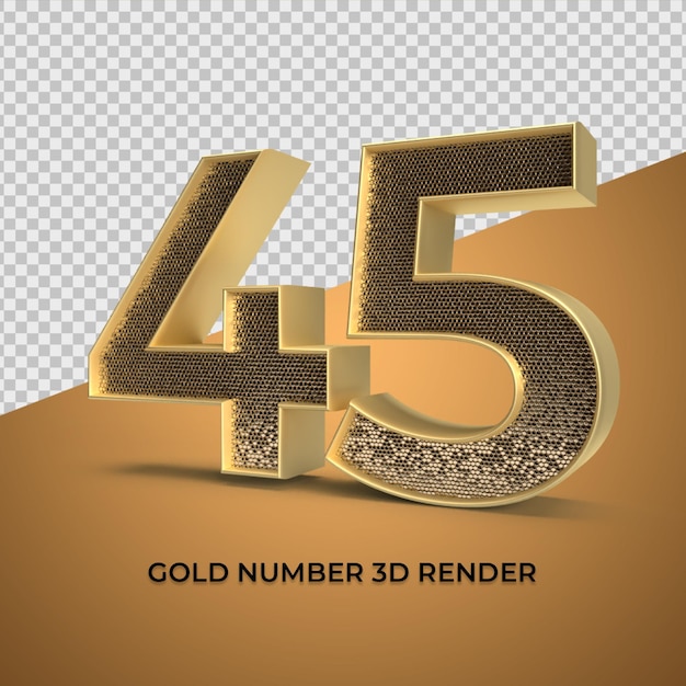 PSD 3d render gouden nummer 45 luxe jubileumleeftijd