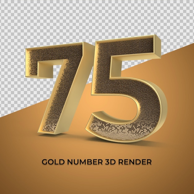 3D Render gouden nummer 75 luxe jubileumleeftijd