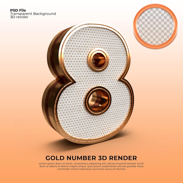 3d render gouden nummer 8 luxe stijl