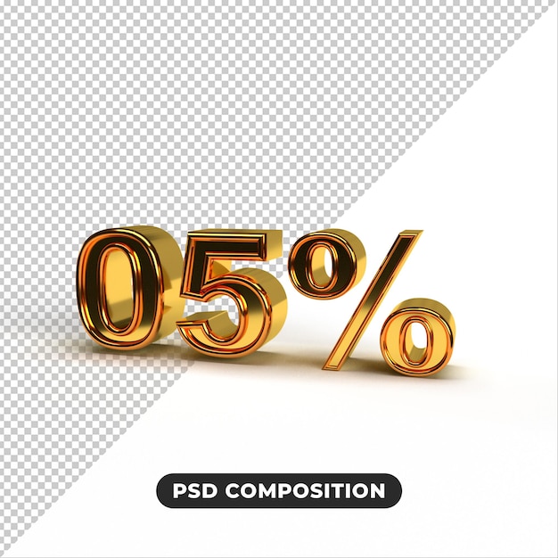 3D render gouden tekst 05 procent korting