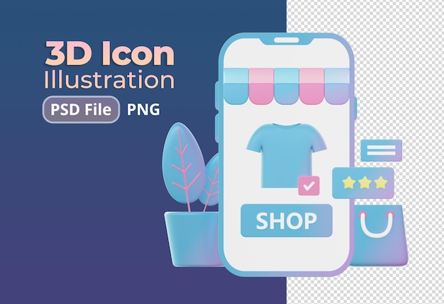 3d render gradientu zakupów i kupowania online na ikonach ilustracji smartfona dla sieci web