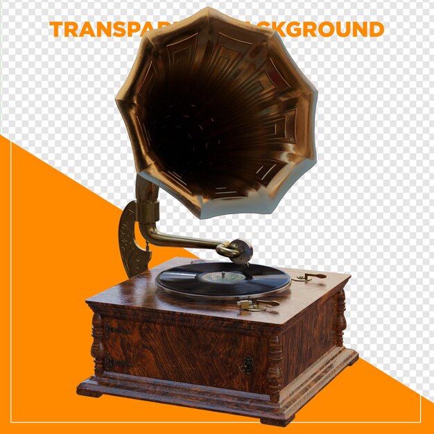 3d render gramophone with transparent background