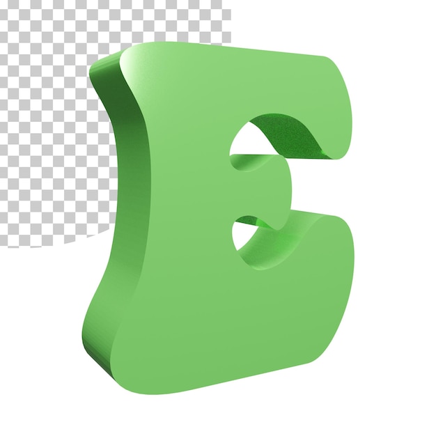 3d render verde alfabeto lettera e