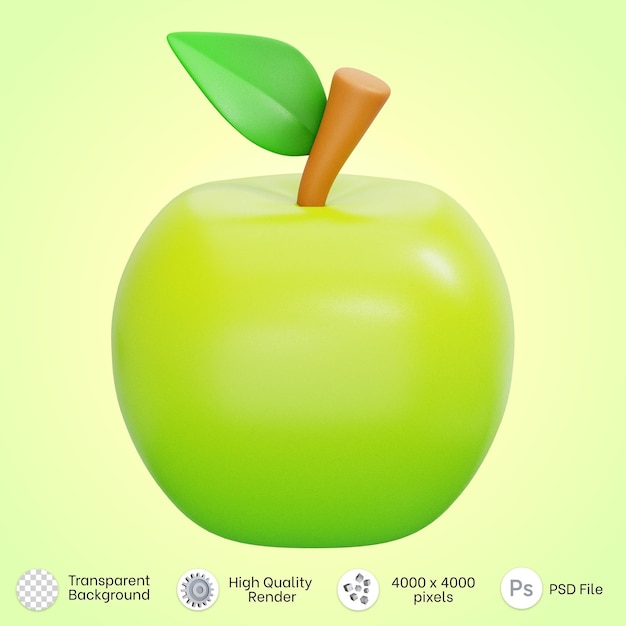 PSD 3d render of green apple fruit illustration