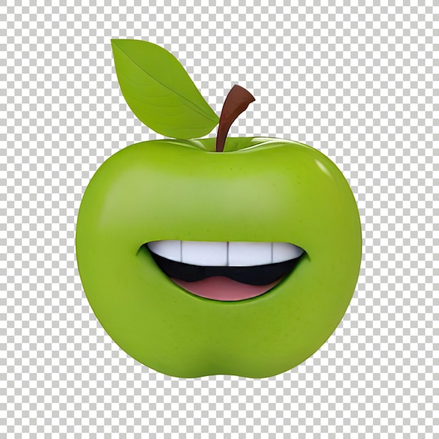 PSD 3d render of a green apple with a mouth and teeth