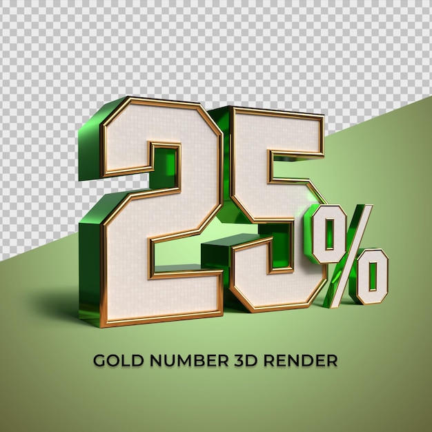 PSD 3d render verde oro numero 25 percentuale di avanzamento della vendita