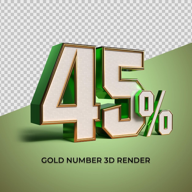 3d render green gold number 45 percentage sale progress