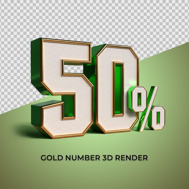 3d render green gold number 50 percentage sale progress