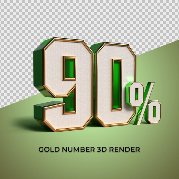 3d render green gold number 90 percentage sale progress