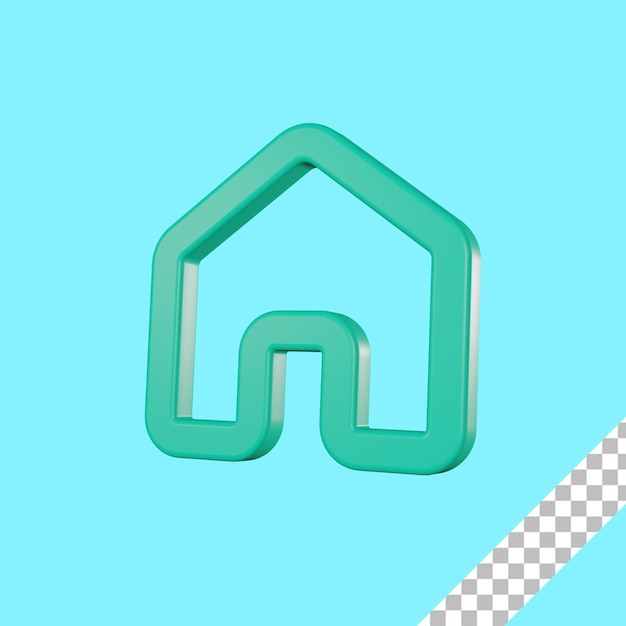 3d render green home icon with transparent background