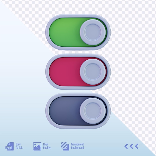 3D Render Green Slider Toggle Button User Interface On and Off Switch