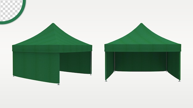 PSD rendering 3d della tenda verde con sfondo trasparente
