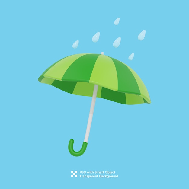 3d render of green umbrella under raining