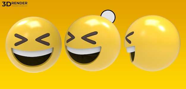 PSD 3d render grijnzend loensend gezicht emoji op transparante achtergrond