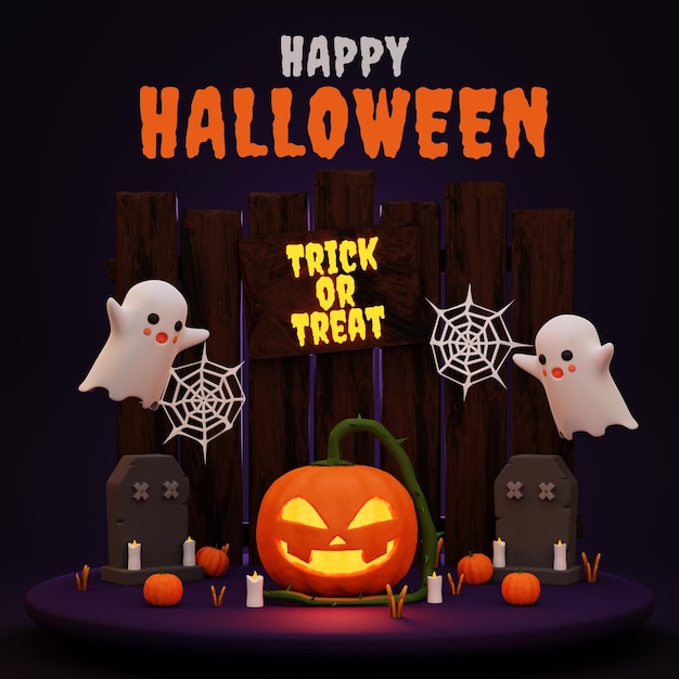 3d Render Halloween Dynie Tło