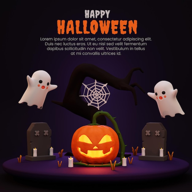 3d render halloween pumpkins background