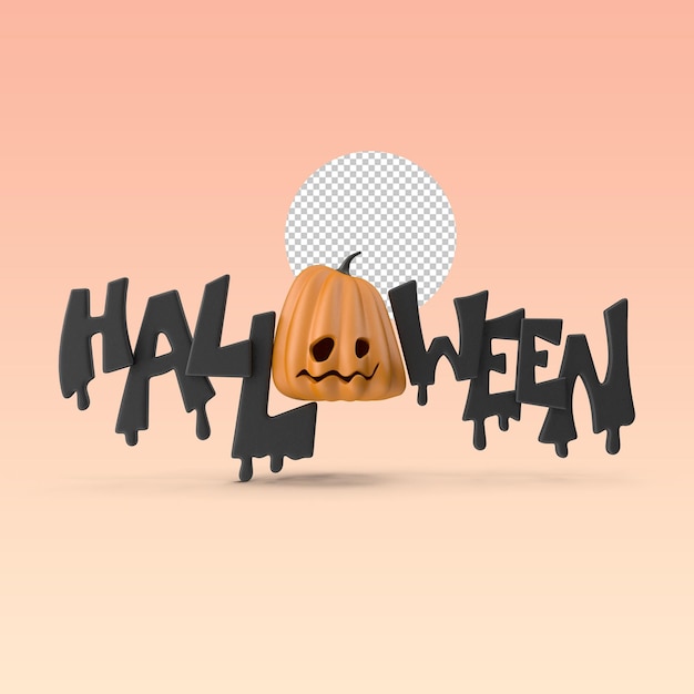 PSD 3d render halloween typografia z twarzą dyni