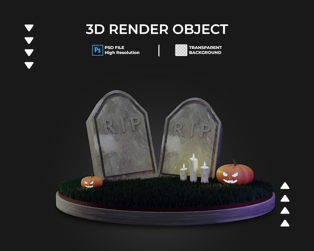 PSD 3d render of halloween with grave and pumkin