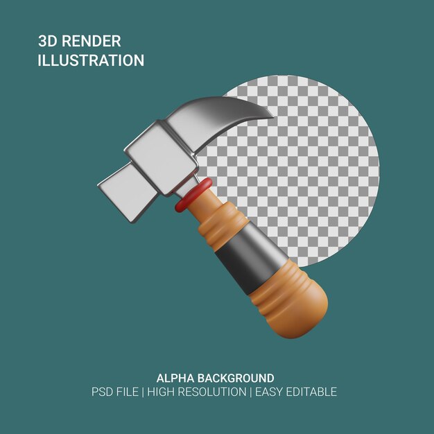 PSD 3d render hammer illustration