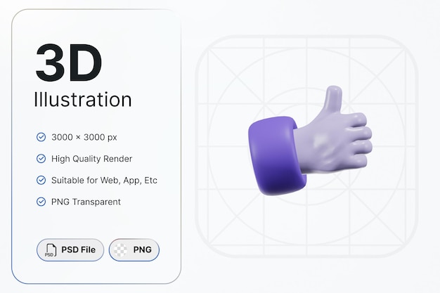 PSD 3d render hand center view essential concept modern icon illustrations design