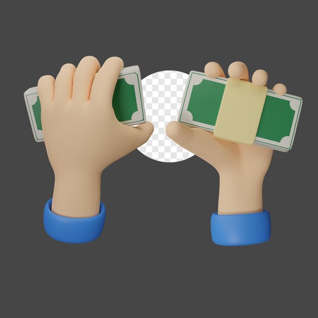 3d render hand gesture holding money