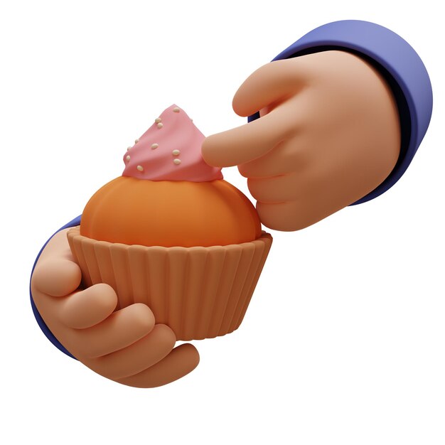 PSD rendering 3d della mano che tiene un cupcake con panna