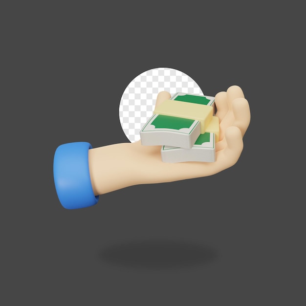 3D render hand holding money