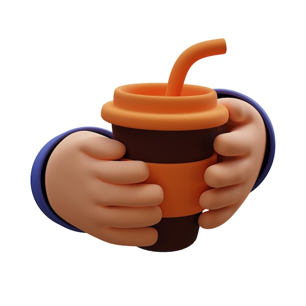 3d render of hand holding a paper coffee cup