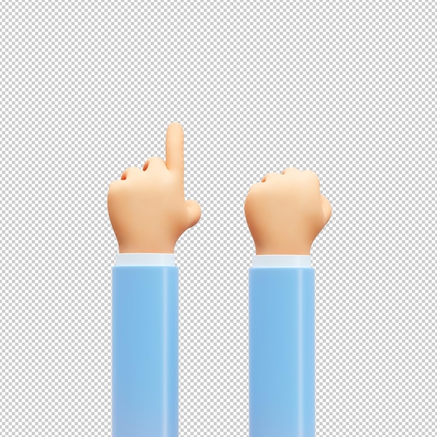 3D render hand motion trendy cartoon hands