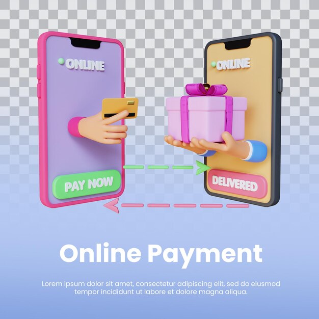 PSD 3d render hand out from phone pay online
