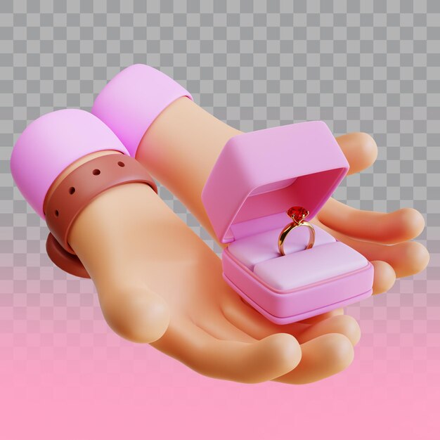 3d render hand presenting valentine's gift ring