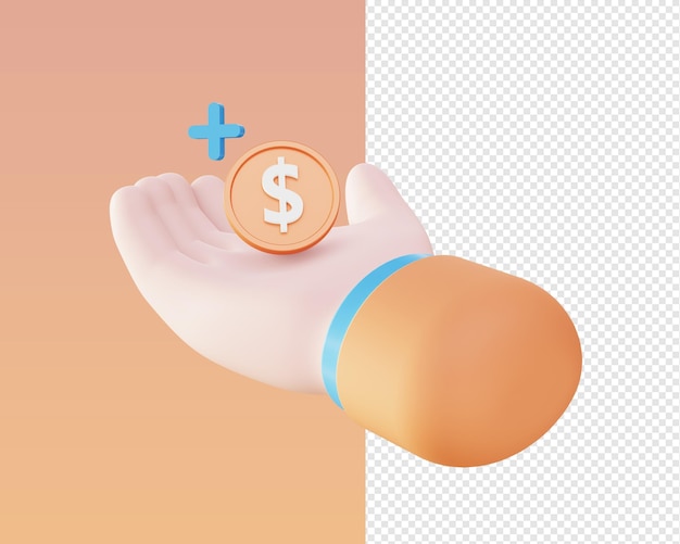 3d render of hand with coin illustration icons for UI UX web mobile apps social media ads designs