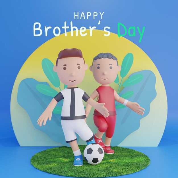3D визуализация счастливого дня братьев, играющих в футбол