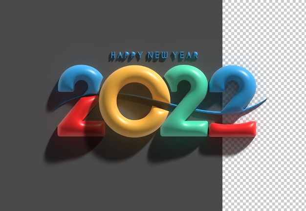 3D Render Happy New Year 2022 Text Typography Transparent Psd File.