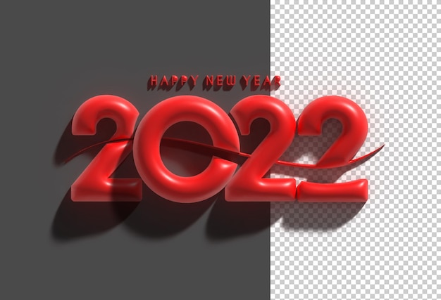 PSD 3d render happy new year 2022 text typography transparent psd file.